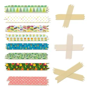 Masking tapes set with cute patterns, vector illustration Stock Illustration