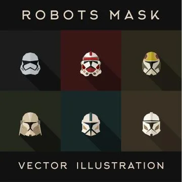 Masks abstract robot helmets vector illustration flat design Stock Illustration