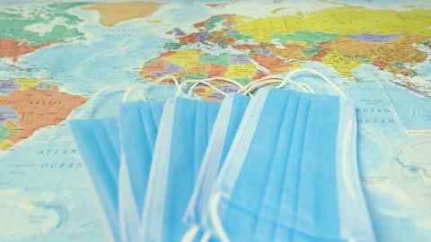 Masks fall on the map of the world Stock-Footage 151114813