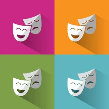 Masks icon with shadow on backgrounds of different colors illustration Stock Illustration