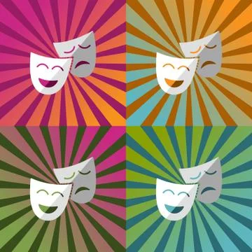 Masks icon with shadow over different colors decorated wallpapers illustration Stock Illustration