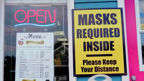 Masks Required Inside Sign, Virus Safety Pandemic Masks, Face Covering Required Stock-Footage 157647923