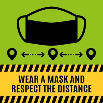 Masks Required Sign Horizontal Window Signage for Restaurants and Retail Stock Illustration