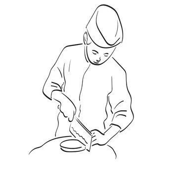 Masmale chef with hat using knife on food illustration vector hand drawn Stock Illustration