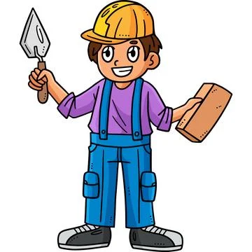 Mason and Bricks Cartoon Colored Clipart Stock Illustration