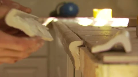 Mason attaching marble on kitchen worktop Stock Footage 55570421