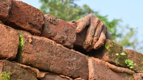 A Mason bricklayer installing bricks on construction site. Stock Footage 321034779