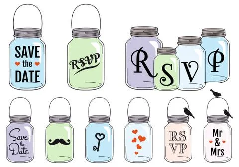 Mason jar designs, vector set Stock Illustration