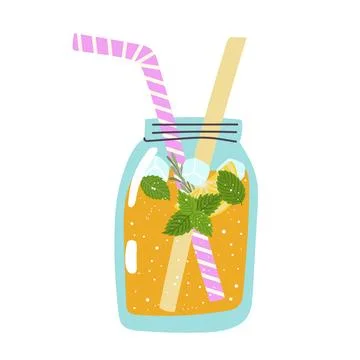 Mason jar with lemonade. Vector home made lemonade with straw and slice of le Illustrazione stock