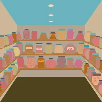 Mason jars  in a cellar. Flat design  vector illustration Stock Illustration