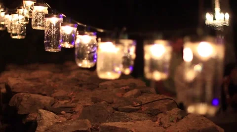 Mason Jars at Night Rack Focus Stock Footage 52141318