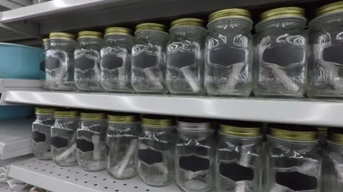 Mason jars on store shelf Stock-Footage 163616154