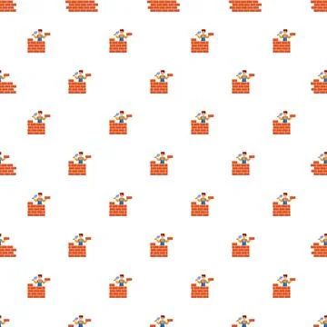 Mason worker building brick wall seamless pattern Illustrazione stock