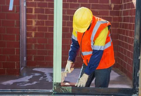 Mason worker on construction site Stock Photos