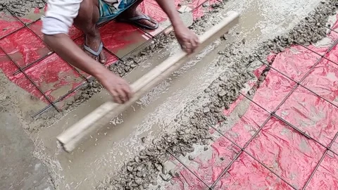 Mason working at a construction site, slab reinforcement. Stock Footage 274091055