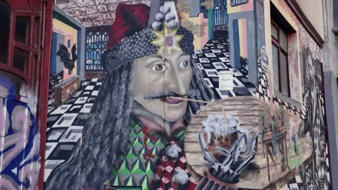 Masonic Mural Featuring Bram Stoker, Dracula, Bucharest Stock Footage 328069133