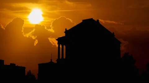 Masonic temple in Washington, Time Lapse at Sunset with Red Sky and Fiery Sun Stock Footage 189765855