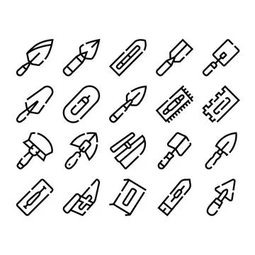 Masonry and plastering construction trowel outline icons Stock Illustration