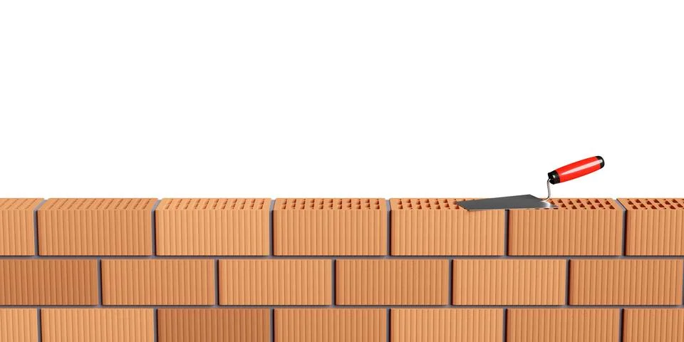 Masonry bricks wall border or edge bottom of the frame with trowel on top i.. Stock Illustration