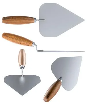 Masonry Trowel. Front, side and top views. 3D rendering Ilustración de archivo