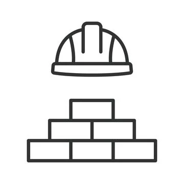 Masonry work, icon in line design. masonry work, bricklaying, mason, building Stock Illustration