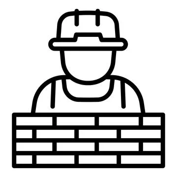 Masonry worker icon, outline style Stock Illustration