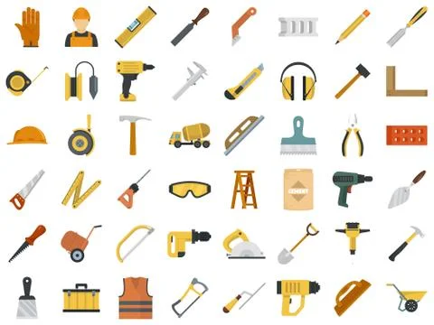 Masonry worker icon set, flat style Illustrazione stock