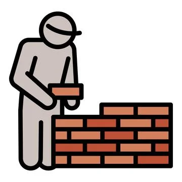 Masonry worker wall icon, outline style Stock Illustration