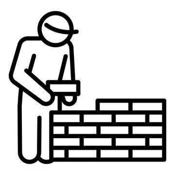 Masonry worker wall icon, outline style Stock Illustration