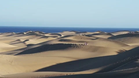Maspalomas Dunes with Distant Figures Walking, Gran Canaria Stock Footage 344479074
