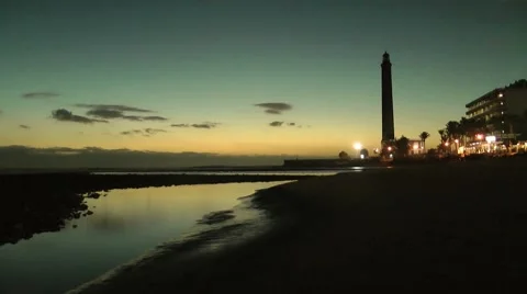 Maspalomas lighthouse sunset Stock Footage 41309521