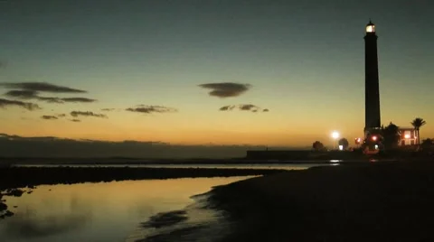 Maspalomas lighthouse sunset Stock Footage 41310225