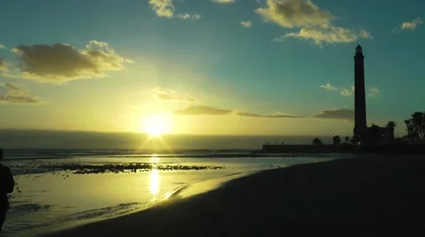 Maspalomas lighthouse sunset Stock Footage 41311381