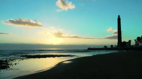 Maspalomas lighthouse sunset time lapse Stock Footage 41309558