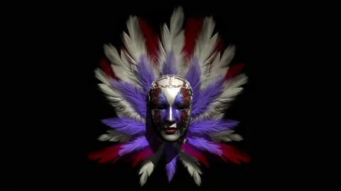 Masque de carnaval de Venise theme plumes trois couleurs boucle  Venetian Carniv Stock Footage 146639569