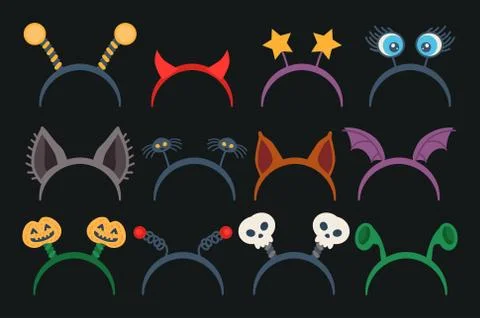 Masquerade head decor and mask set. Vector illustration. Halloween headbands Stock Illustration