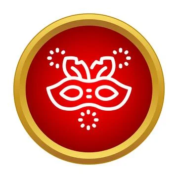 Masquerade mask icon in a red circle with a golden border Stock Illustration