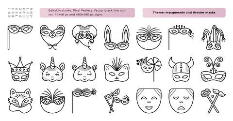 Masquerade masks icon set Stock Illustration