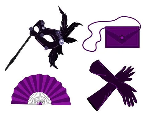 Masquerade objects on white background isolated, vector illustration Stock Illustration