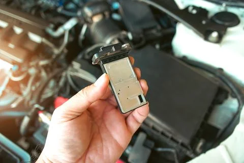 The mass air flow sensor of the engine air intake manifold system Stock Photos