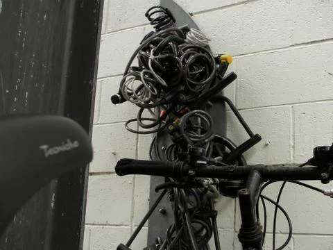 A mass of bicycle locks Stock Photos