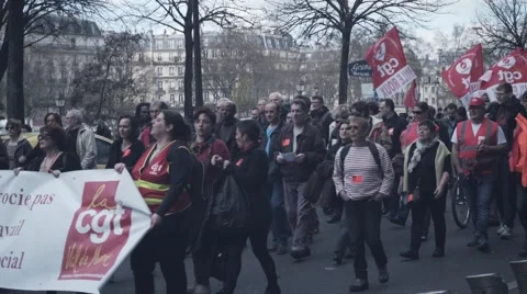 Mass demonstration for the El Khomri Protest in Paris Stock Footage 62583113