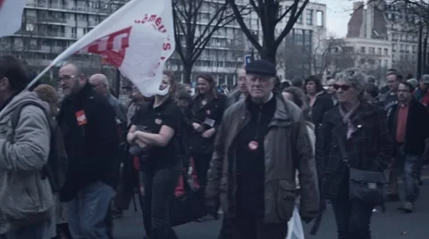 Mass demonstration for the El Khomri Protest in Paris Stock Footage 62583116