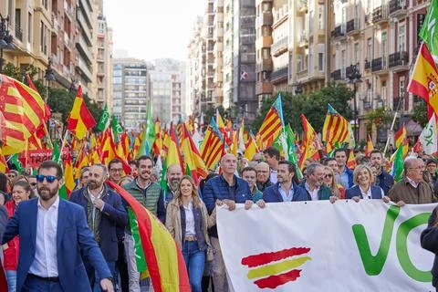 Mass demonstration of protest against the policy of Pedro Sanchez Stock Photos