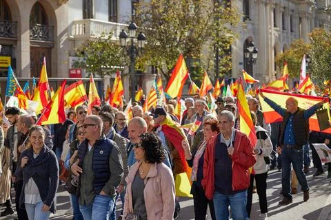 Mass demonstration of protest against the policy of Pedro Sanchez Stock Photos
