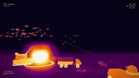 Mass drone formation tracked on thermal camera 스톡 동영상 342391509