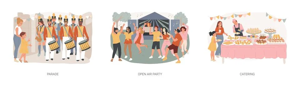 Mass event isolated concept vector illustration set. Stock Illustration