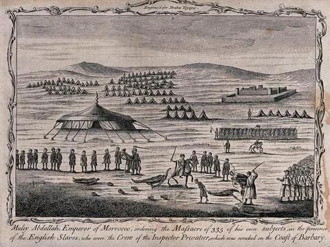 The mass execution of 335 Moroccans by the Sultan Muley Abdallah: a group o.. Stock Illustration