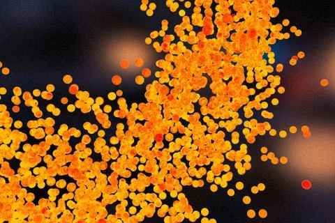 A mass of flowing spheres with dark background, 3d rendering. Stock-Illustration