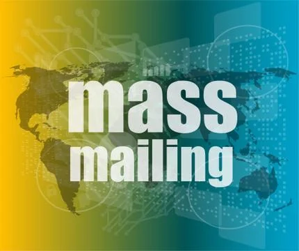 Mass mailing word on digital screen, global communication concept Stock Illustration